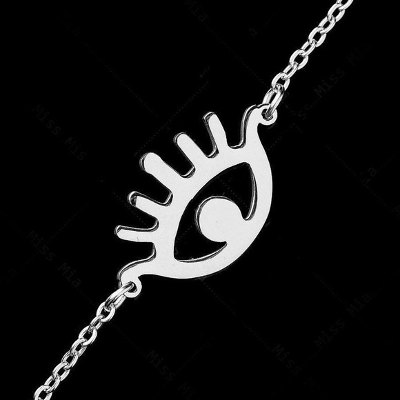 Any 4/$25! Silver Evil Eye Minimalist Clasp Back Necklace - Picture 2 of 6